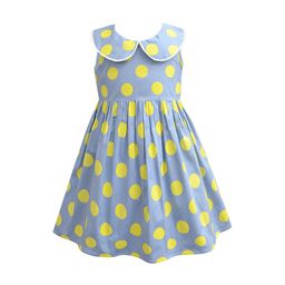 A T U N Blue & Yellow Polka Dots Peter Pan Collar Dress-image-23