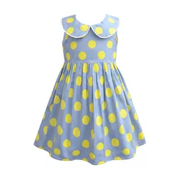 A.T.U.N. Girls Blue and Yellow Polka Dots Printed Fit and Flare Dress-image-45