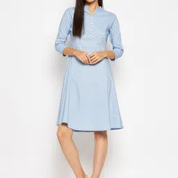 Camey Mandarin Collar Cotton A-Line Dress-picture-7