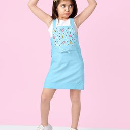 Naughty Ninos Girls Embroidered Shoulder Strap Pure Cotton Pinafore With T-Shirt-21