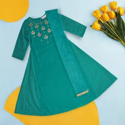 AKKRITI BY PANTALOONS Girls Round Neck Embroidered Sequined Detailed A-Line Dress-image-25