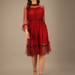 BAESD Gathered Tie-Up Detailed A-Line Dress-image-8