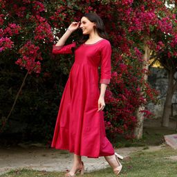 DECKEDUP Round Neck Silk A-Line Maxi Dress-6
