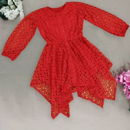 SILK SPARROW Girls Lace Round Neck A-Line Dress-image-63