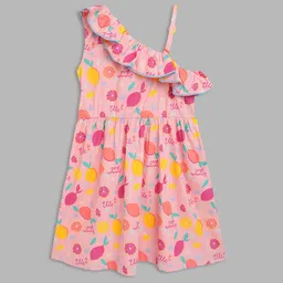 ELLE Pink One Shoulder A-Line Pure Cotton Dress-48