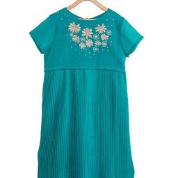 Miyo Girls Teal Embroidered A-Line Dress-image-42