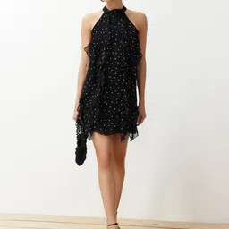 Trendyol Black Polka Dot Halter Neck A-Line Dress-image-33