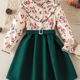 BAESD Girls Floral Printed Ruffled Satin Fit & Flare Dress With Belt-50