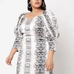 Curves by MISH Off White Plus Size Animal Printed A-Line Dress-image-80
