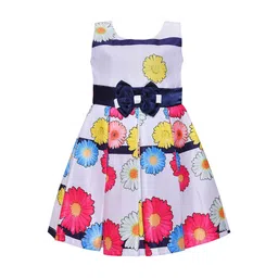 Wish Karo Girls White & Pink Floral Printed Satin Dress-picture-16