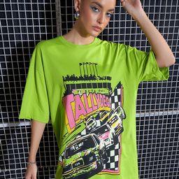 SASSAFRAS Green Graphic Printed Pure Cotton Oversized T-Shirt Dress-image-15