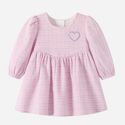 StyleCast Round Neck Long Sleeves Cotton Checked A-Line Dress-14