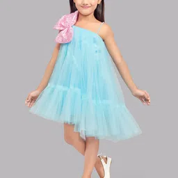 Pink Chick Girls One Shoulder Bow Detail Tulle Net A-Line Dress-image-90