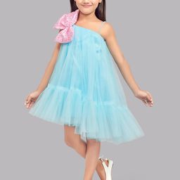 Pink Chick Girls One Shoulder Bow Detail Tulle Net A-Line Dress-image-83