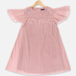 Allen Solly Junior Embellished Flutter Sleeve Cotton A-Line Dress-3