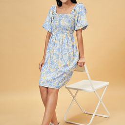 Honey by Pantaloons Floral Printed Square Neck Puff Sleeve Pure Cotton Fit and Flare Dress-image-42