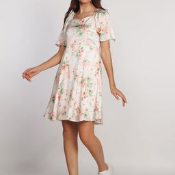 Zink London Floral Printed Flared Sleeves Above Knee A-Line Dress-image-59
