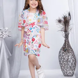 Peppermint Girls Printed Cape Sleeves A-Line Dress-picture-13