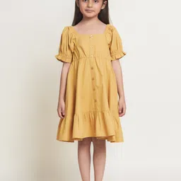 The Tribe Kids Girls Puff Sleeve Square Neck Fit and Flare Dress-34