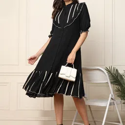 DEEBACO Women Puff Sleeve A-Line Dress-image-55