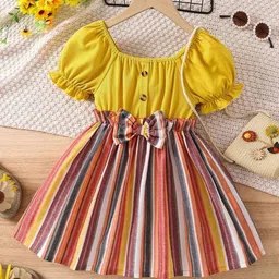 BAESD Girls Striped Puff Sleeves Fit And Flare Dress-image-86