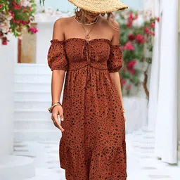 StyleCast x Revolte Off Shoulder Floral Print Flutter Sleeve A-Line Dress-image-23