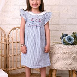 Beebay Girls Nautical Embroidered Seersucker Stripe Dress-image-94