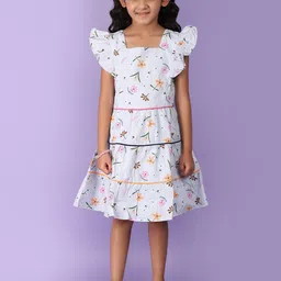 V-Mart Floral Print Flutter Sleeve A-Line Dress-image-31
