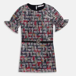 ELLE Girls Embellished Sequinned Bell Sleeves A-Line Dress-picture-27