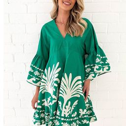 StyleCast x Revolte Print Bell Sleeve A-Line Dress-image-40