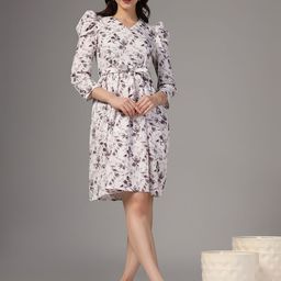 FASHION DREAM Floral Print Puff Sleeve A-Line Dress-image-69