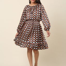 plusS Checked Puff Sleeve A-Line Dress-image-59