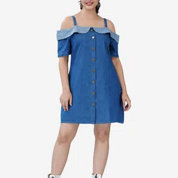 SUMAVI-FASHION Embroidered Cold Shoulder Sleeves Organic Cotton A-Line Dress-image-19