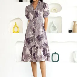 AASK Floral Print Fit & Flare Dress-image-33