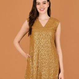 Boholyfe Embellished V-Neck Sleeveless Sequined Work A-Line Dress-image-22