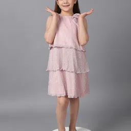 One Friday Girls Self Design Sleeveless Round Neck Pure Cotton Layered A-Line Dress-image-29