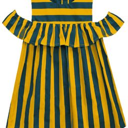 A.T.U.N. Mustard Yellow & Navy Blue Striped A-Line Dress-picture-35