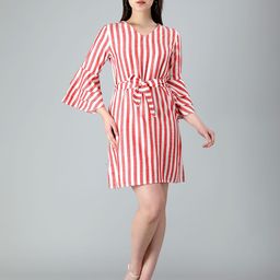 misbis Striped Bell Sleeves Waist Tie-Up Pure Cotton A-Line Dress-image-25