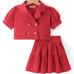 Mark & Mia Girls Collared Top & Knee Length Tiered Skirt Clothing Set-image-8