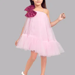 Pink Chick Girls Shoulder Straps Bow Asymmetrical Hem Tulle Net A-Line Dress-picture-32