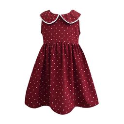 A T U N Maroon & White Polka Dots Peter Pan Collar Dress-image-13
