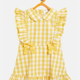 KIDKLO Girls Yellow Checked Peter Pan Collar A-Line Dress-image-41