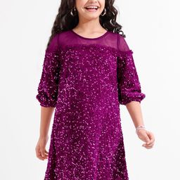 Hola Bonita Girls Embellished Velvet A-Line Dress-picture-46