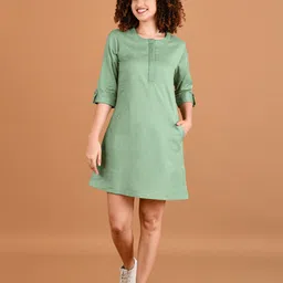 Boholyfe Cotton Roll-Up Sleeves A-Line Mini Dress-picture-6