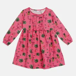 ELLE Girls Pink & Green Printed A-Line Dress-image-31