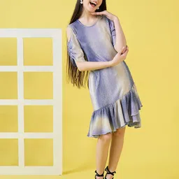 Stylo Bug Girls Striped Cold-Shoulder Sleeves Ruffled A-Line Dress-image-42
