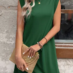 StyleCast x Revolte Green Round Neck A-Line Dress-6