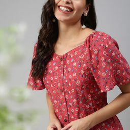 SHOWOFF Pink Floral A-Line Dress-image-7