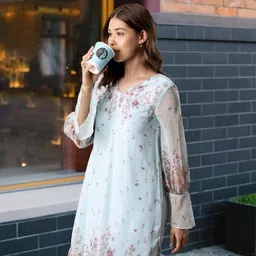 AND Women Blue & Purple Floral A-Line Dress-image-14