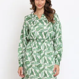 am ma Green & White Tropical T-shirt Dress-image-59